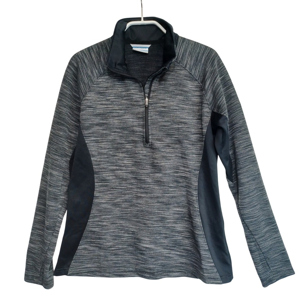 Columbia Pullover Womens Medium 1/4 Zip Black Gray Activewear Outdoor Thumbholes